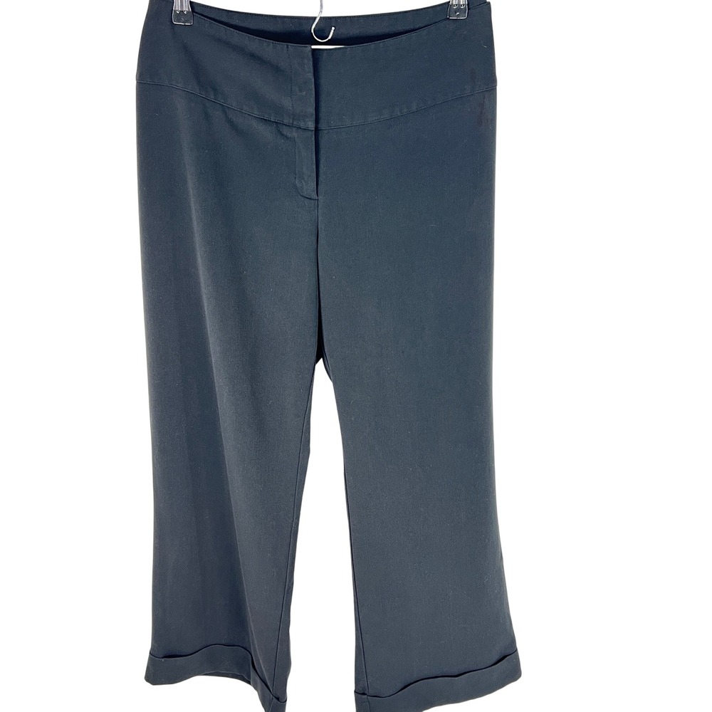 Soft by Avenue Womens Black Wide Leg Cuffed Dress Pants Size 16 Stretch Workwear